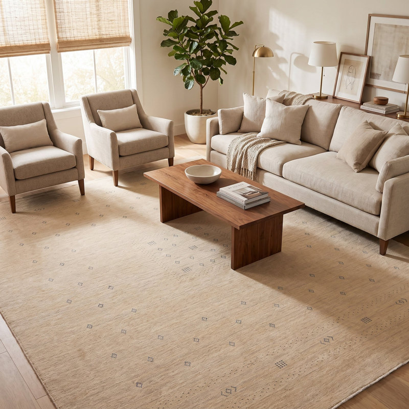 Simi Hand Knotted Cotton/Wool Southwestern Area Rug, Light Camel, Rectangle 8' x 10'
