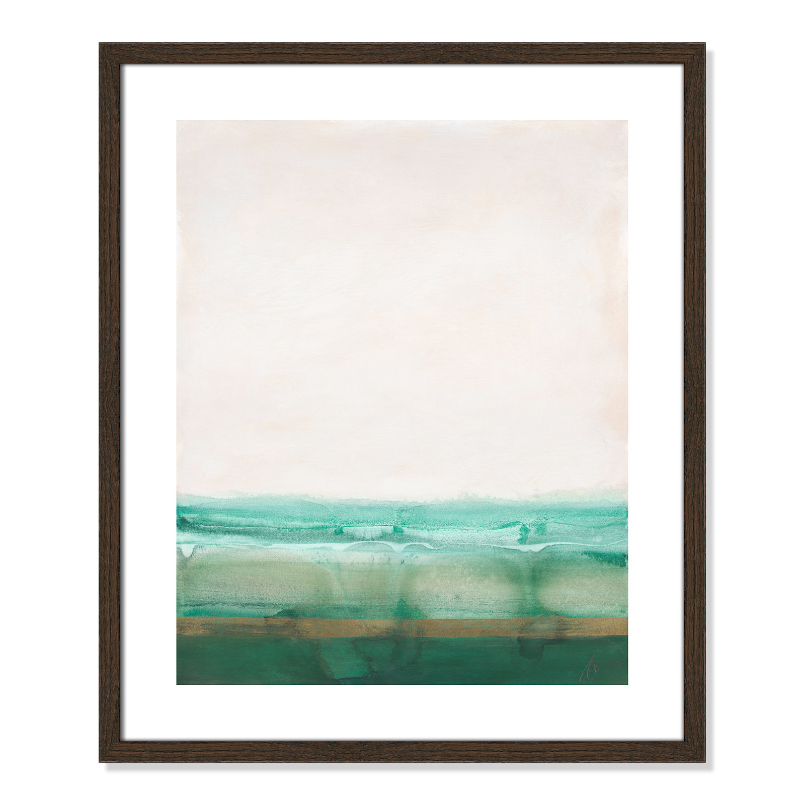 Emerald Shores by Filippo Ioco - Painting Print, Walnut Wood Framed Paper, 25.5" H x 21.5" W x 0.75" D
