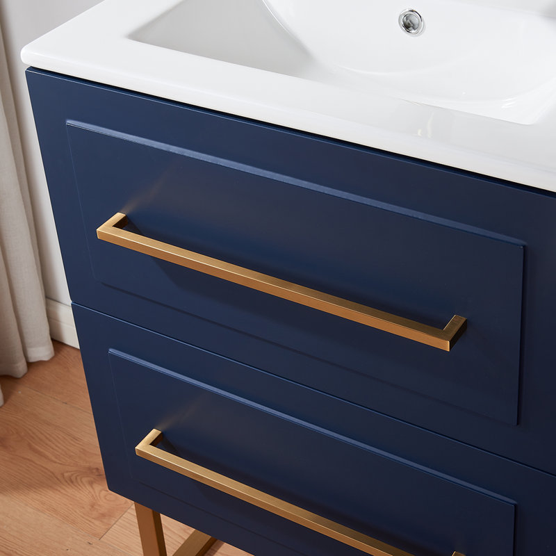 24'' Freestanding Blue Wood Modern Single Bathroom Vanity With Ceramic Top