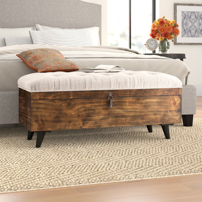 Raihaan Upholstered Ottoman, Beige, Rustic Brown/Black
