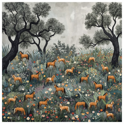 Couvre-lit matelassé Horses In Floral Meadow