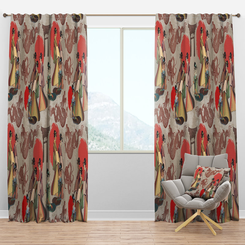 Panneau de rideau simple oriental avec passe-tringle, l 52 po x L 84 po