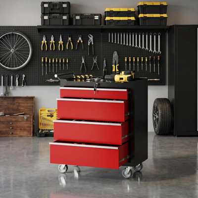 4-Drawer Rolling Tool Chest, Portable Tool Storage Cabinet with Lock & Drawer Liners, Toolbox with Wheels for Garage Workshop