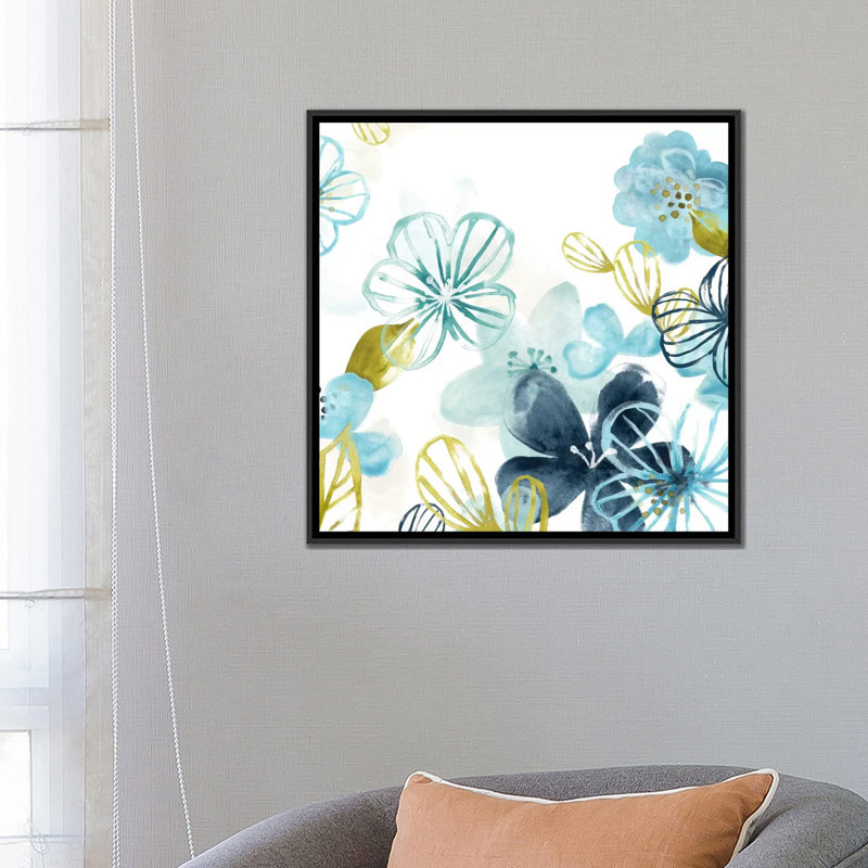 «Aqua Flora II», reproduction sur toile, H 18 po x l 18 po x P 1,5 po, Toile encadrée noire, Pas de tapis