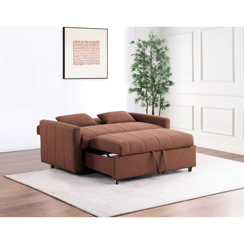 Canapé-lit en tissu bouclé en cuivre avec mousse et profil compact, capitonnage vertical rembourré, assise confortable pour le salon principal