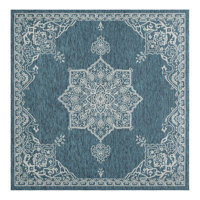 Craighead Oriental Machine Made Power Loom Polypropylene Indoor / Outdoor Area Rug in Blue/Gray