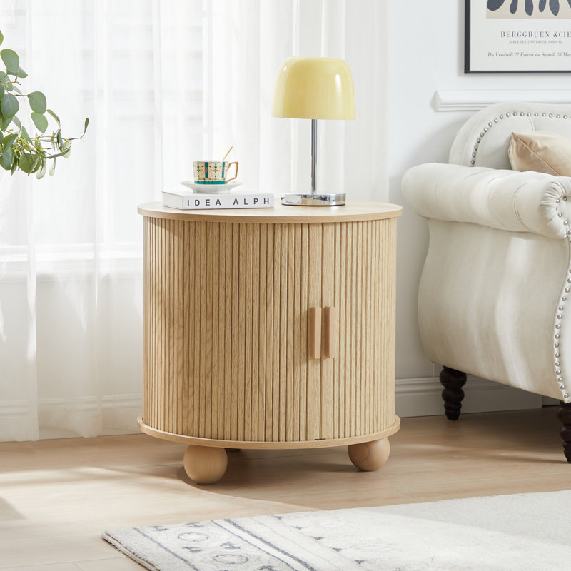 End Table With Storage And Charging Station, Natural