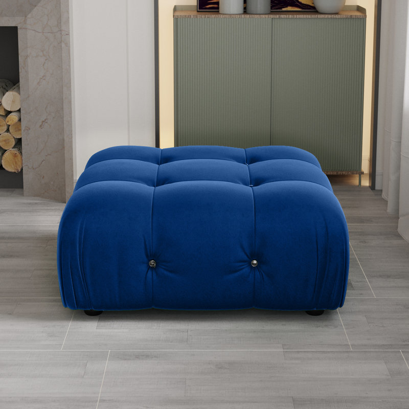 Repose-pieds carré standard en velours Jesse, Bleu