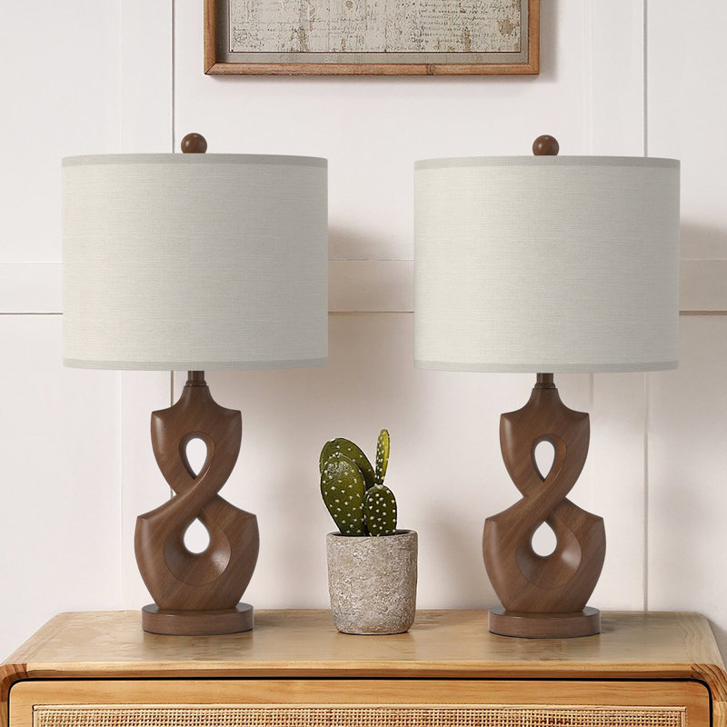 Aliya 24" Modern Wood Grain Color Resin Table Lamp with 3-Way Dimmable Light and USB Port, Brown