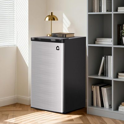 Mini réfrigérateur argenté à porte simple avec congélateur de 3,2 pieds cubes avec thermostat réglable et tablettes réglables en verre pour chambre à coucher