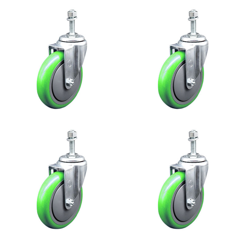Polyurethane 10MM Threaded Stem Caster Set 2 Brakes SCC