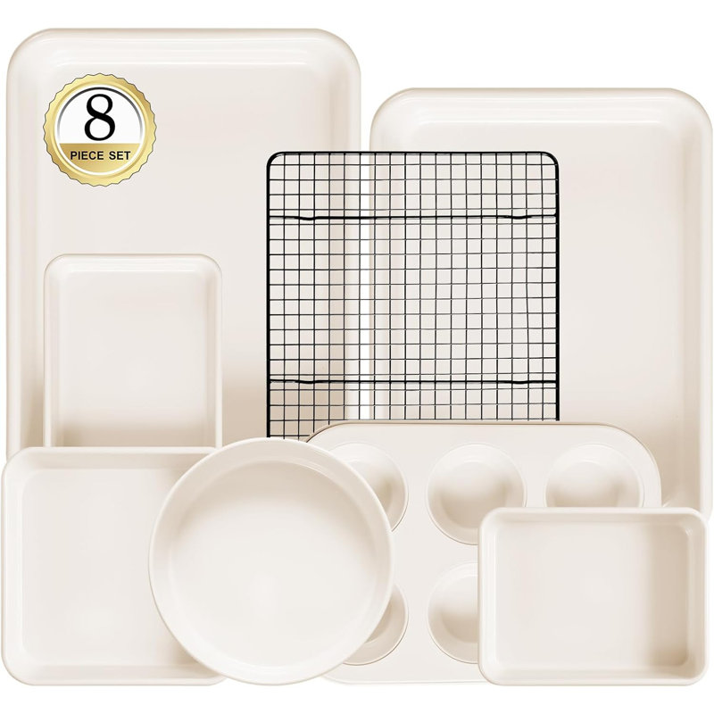 Ensemble de 8 moules à pâtisserie antiadhésifs - ensemble de plats de cuisson empilables pour la cuisine, ensemble de cuisson en acier au carbone avec plaque à biscuits, plaque à rôtir, moule à gâteau, moule à muffins, grille de refroidissement, 