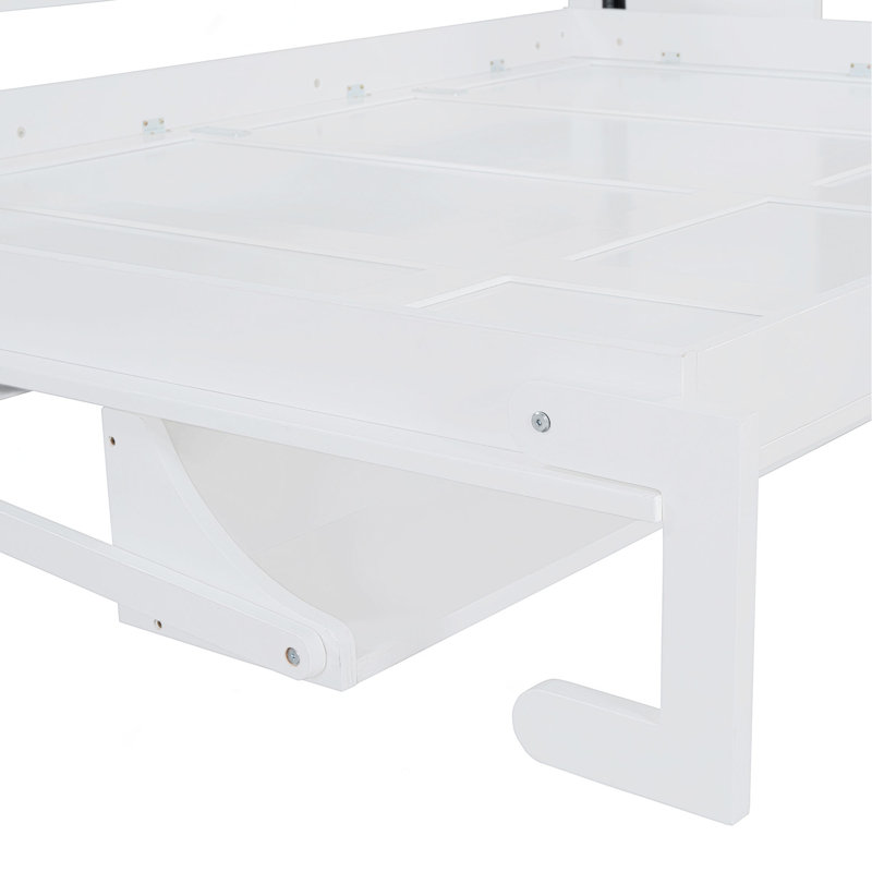 Lit escamotable avec élévateur hydraulique et bureau, Blanc, Grand lit