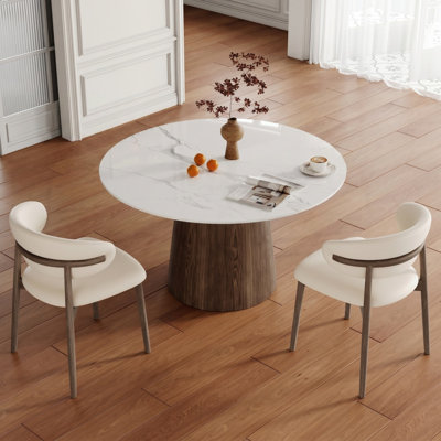 Ensemble de table de salle à manger à piédestal de taille moyenne avec chaises ergonomiques en similicuir