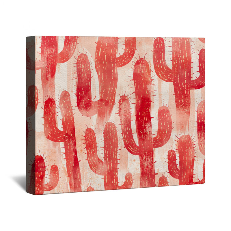 Toile de cactus rouge aquarelle tendue avec châssis en plusieurs tailles, 16 po x 20 po