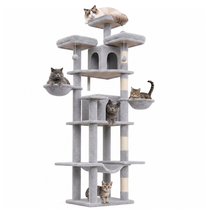 Arbre à chat 80 po pour chat adulte 80 po avec poteau à griffes, hamac, 3 perchoirs, 2 condos, 2 paniers suspendus