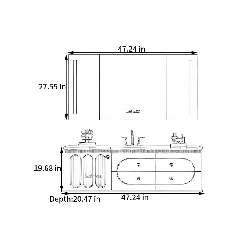 Armoire de salle de bain style français, H 19,68 po x l 47,24 po x P 20,47 po