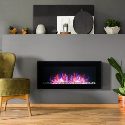 Electric Fireplace 1500W, 41.3" Black With Flame Effect & 7 Color Lights, Heats 161-400 Sq. Ft. Zone Fireplace, Effect, Warms Area