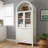 71" Fluted Tall Arched Pantry Cabinet With Adjustable Shelves, Elegant Display Storage With Hidden Drawer & Glass Door For Kitchen, Living Room, Dining Room, White-431712571