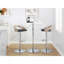 Tabouret de bar réglable avec pivot en métal chromé, bois gris clair et similicuir noir avec repose-pieds arrondi en T - ensemble de 3
