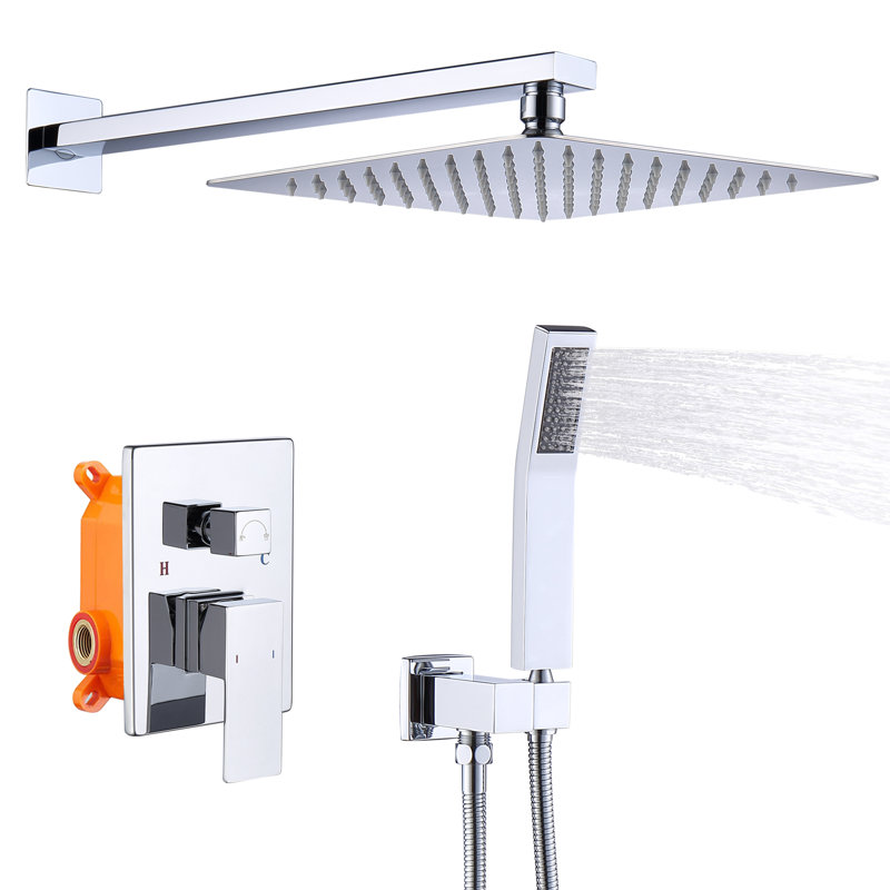 Shower System Shower Faucet Combo Set Wall Mounted With 10" Rainfall Shower Head And Handheld Shower Faucet, Chrome Finish With Brass Valve Roughin