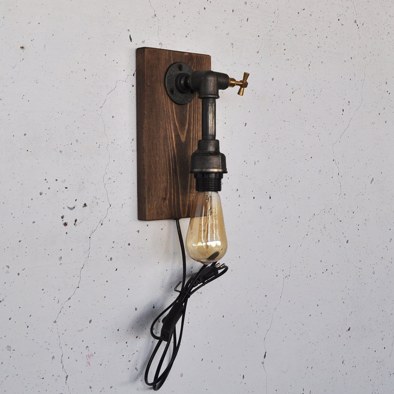 Lampe murale élégante en bois massif, 11,8 x 5,5 x 4,7 pouces | Douille E27, 200 W maximum | Interrupteur marche / arrêt sur le câble | Finition noire et bois élégante | Parfait pour le salon, la chambre à coucher et le couloir