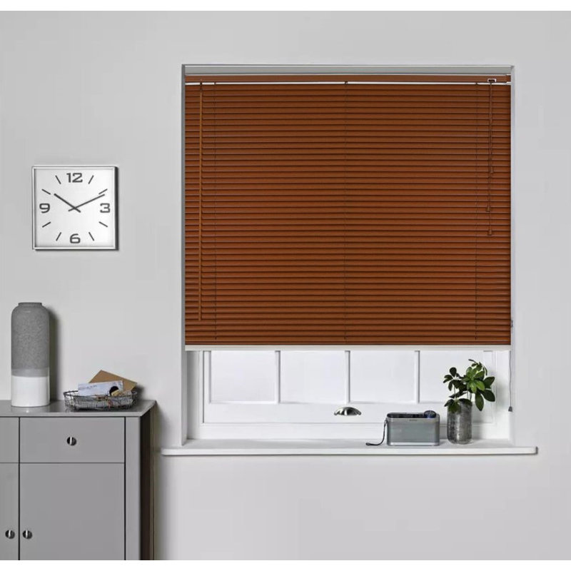 PVC Venetian Window Blind, Moisture-Resistant Wood Effect Finish with Easy Fit Design, Walnut, 150 cm L  x 75 cm W