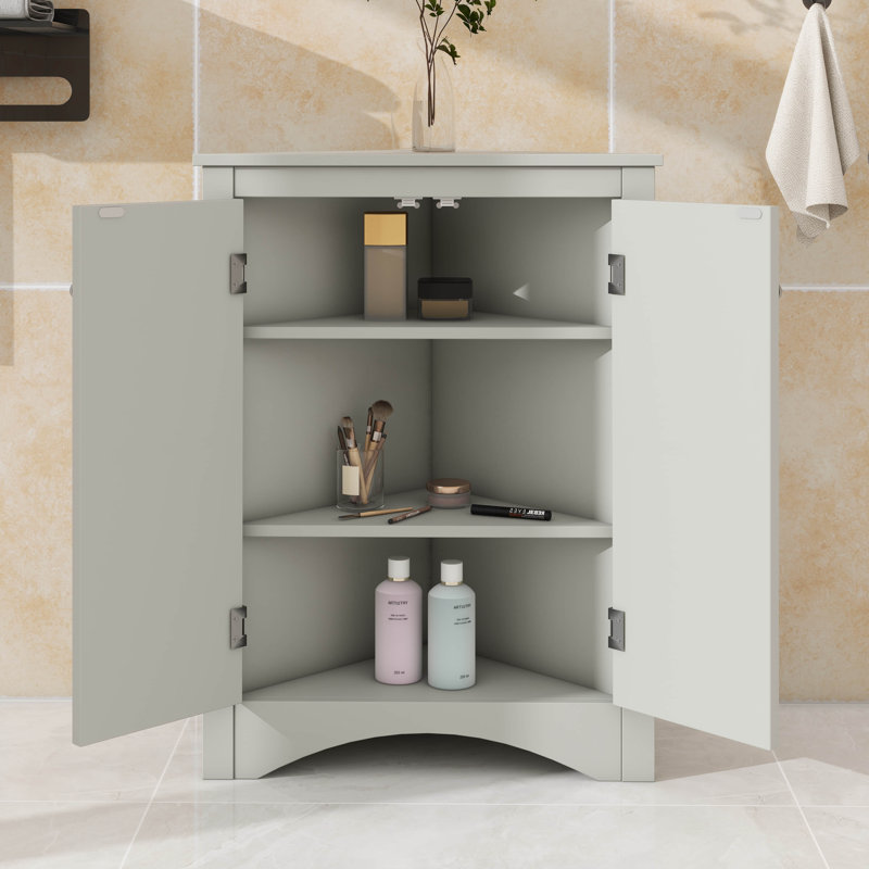 Triangle Corner Cabinet Featuring Adjustable Shelves And Stylish Doors, Gray