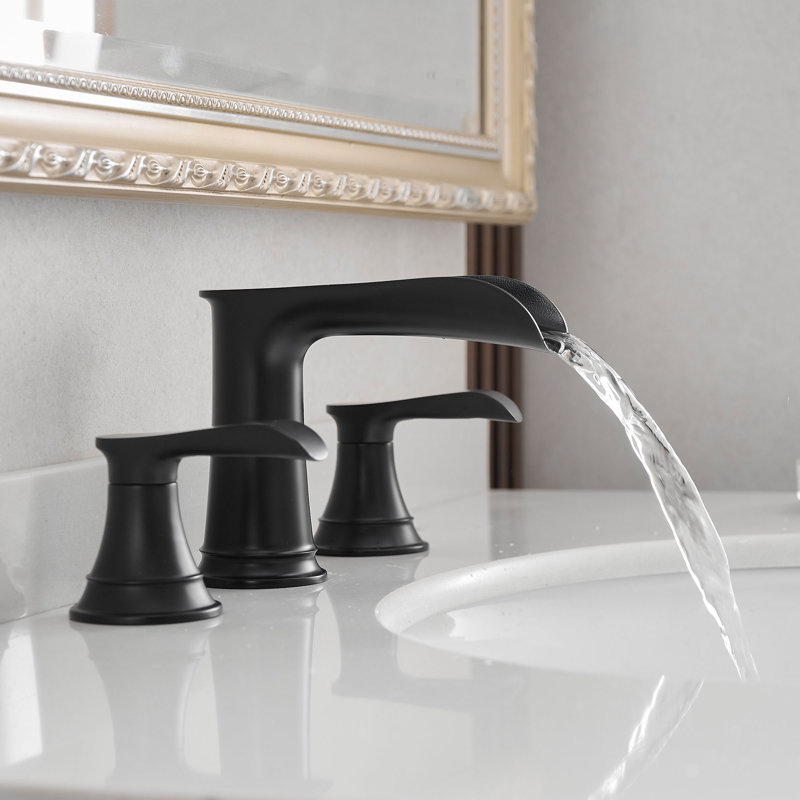 Widespread Bathroom Faucet 3 Hole, 2-Handle Bathroom Sink Faucet, Black
