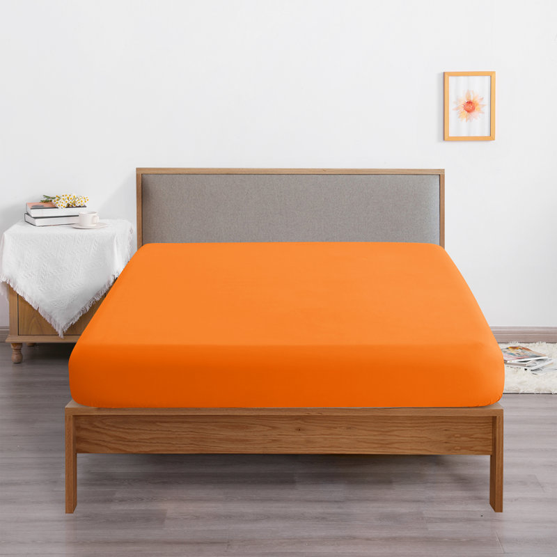 Fitted Bed Sheet Only, 1800 Brushed Microfiber Deep Pocket Fitted Sheet - NTBAY, Full Fitted Sheet, Orange