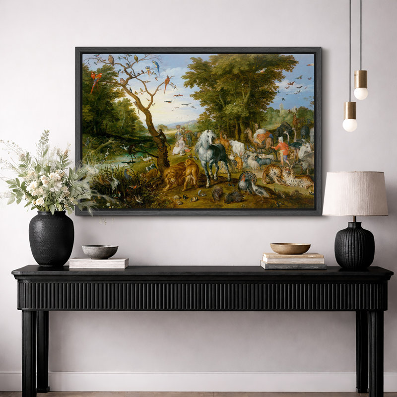 Arche de Noé, art biblique rassemblant des animaux, images de salon, impression sur toile encadrée sur toile.