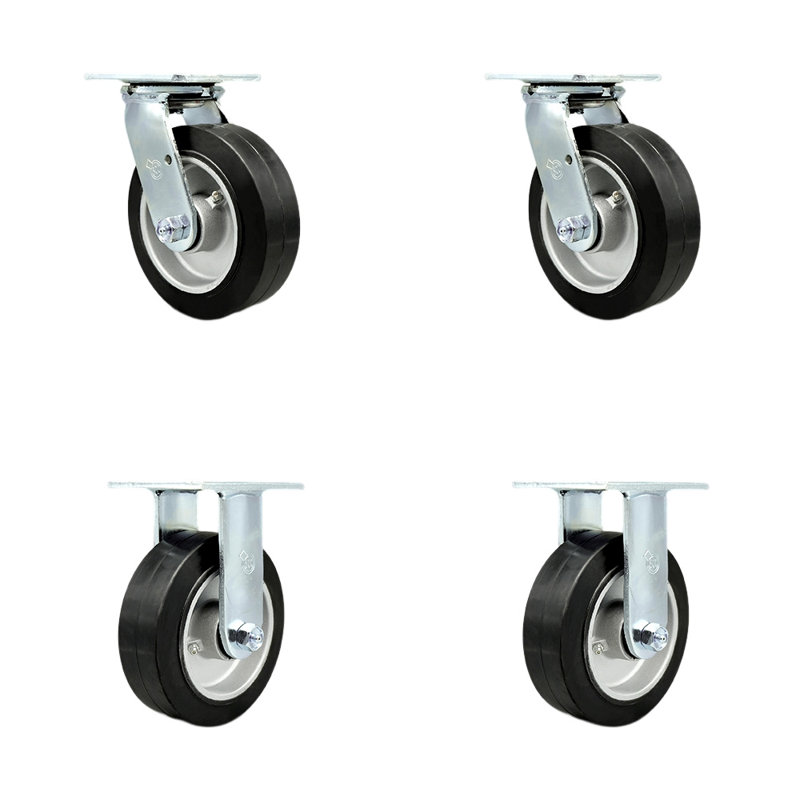 6 Inch Rubber on Aluminum Caster Set with Roller Bearings 2 Swivel Lock 2 Rigid/SCC-30CS620-RAR-BSL-2-R-2