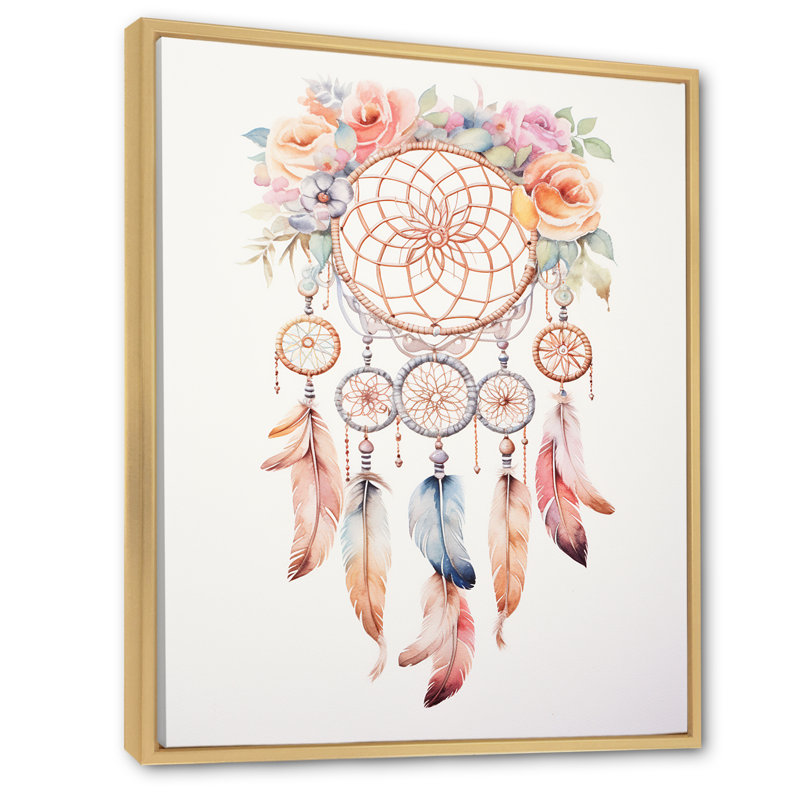 «Pink Boho Dreamcatcher», reproduction sur toile, H 20 po x l 12 po x P 1 po, Cadre naturel flottant