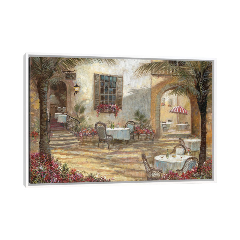 «Courtyard Ambiance» par Ruane Manning - reproduction d'art, H 18 po x l 26 po x P 1,5 po, Toile blanche encadrée, Aucun mat