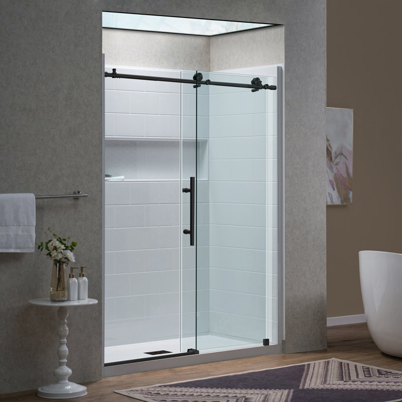 Woodbridge 60" X 32" Glue-Up Shower Combo Kit - Glossy White Shower Walls, White Center Drain Shower Base & 56-60" Double Sliding Door With 5/16" Clear Tempered Glass
