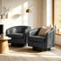 Fauteuil demi-tonneau pivotant en similicuir noir Applewold avec base en bois massif