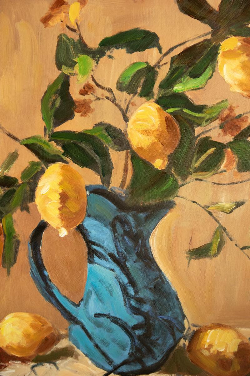 Lemon Branch in Blue Vase Framed Print