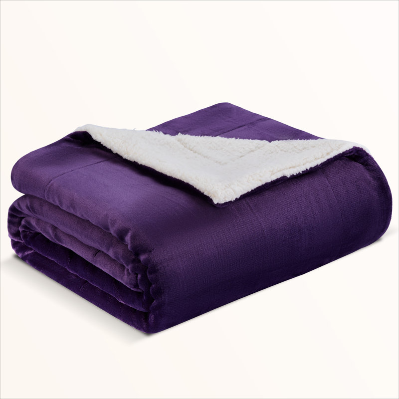 Reversible Sherpa Fleece Throw, Throw, Purple