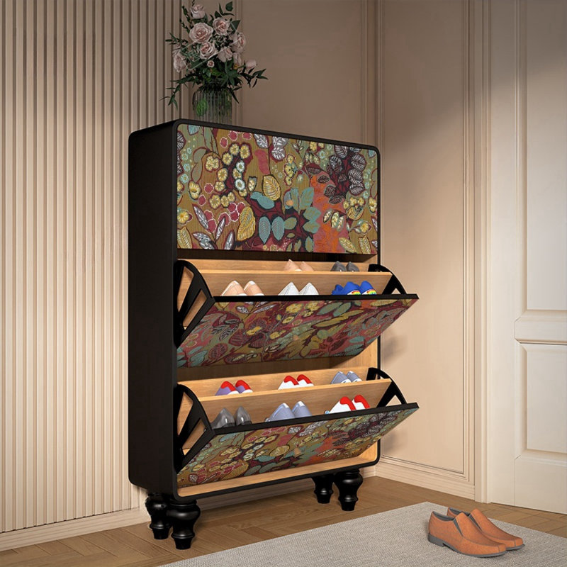 Tenie Solid Wood Accent Cabinet, Black/Green/Brown