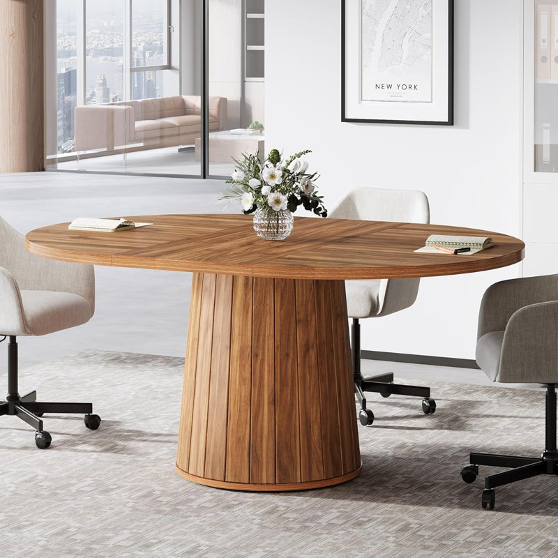Table de conférence 55,11 po en bois brun rustique ovale pour 6 personnes (chaise non incluse)