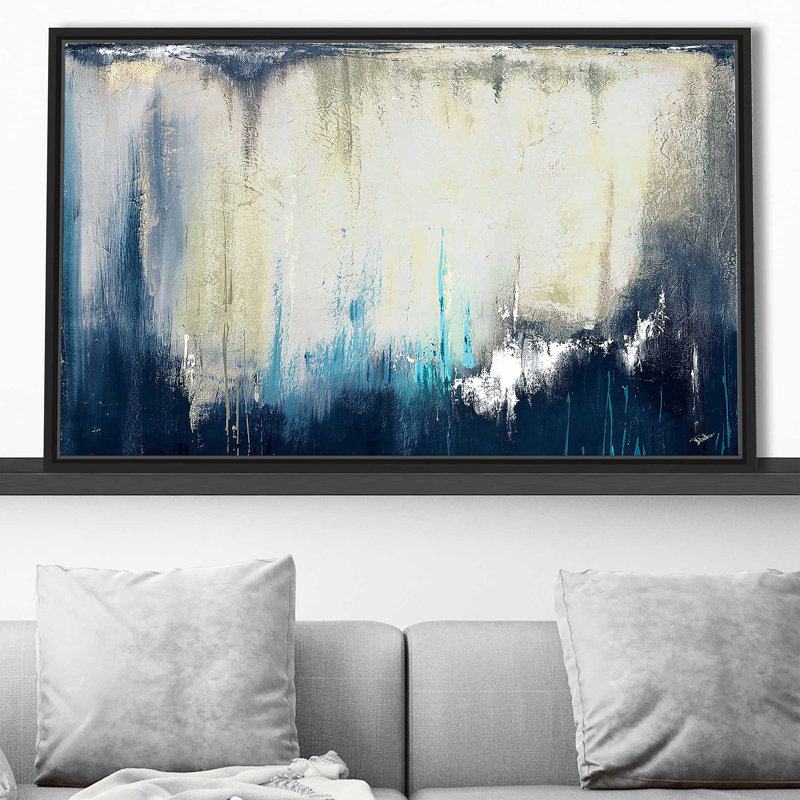 Marine Blue Illusion II par - Peinture, H 21,5 po x l 33,5 po x P 2 po, Cadre flottant noir