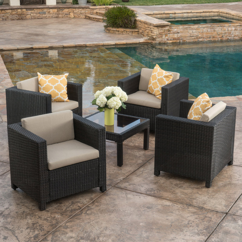 Outdoor Wicker Rattan Club Chair, Beige, Brown