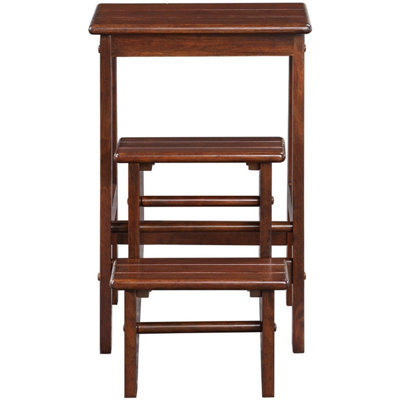 Pemberly Row Rubberwood 24.5" Folding Step Stool in Cappuccino