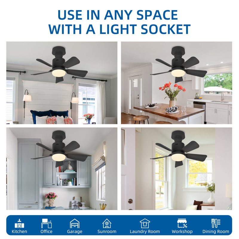 Modern Socket Fan Lights，lightbulb Fan Dimmable 3 Color，quiet Motor，for Indoor, Bedroom, Kitchen, Black, Black