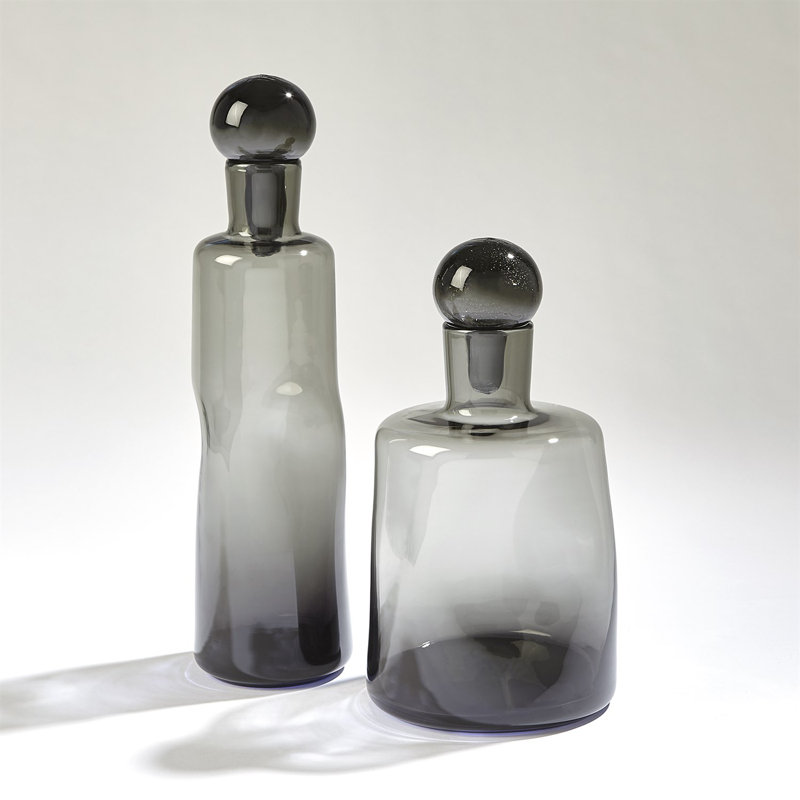 Pinched Decanter-Grey-Short, 10" H x 5.5" W x 5.5" D