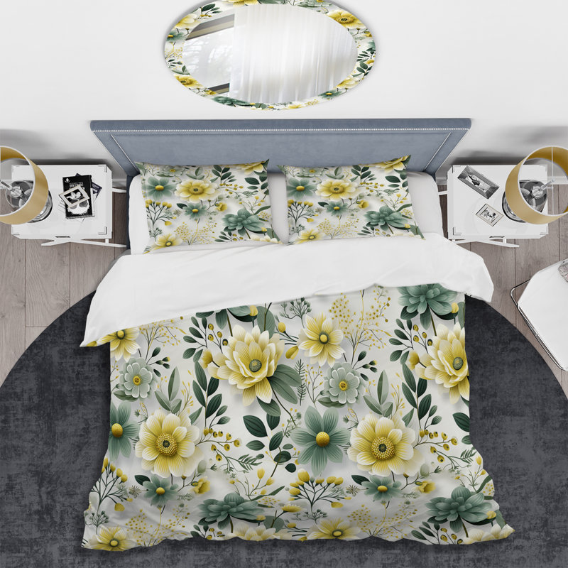 Green Boho Chic Floral Pattern - Ensemble de housse de couette à motif floral