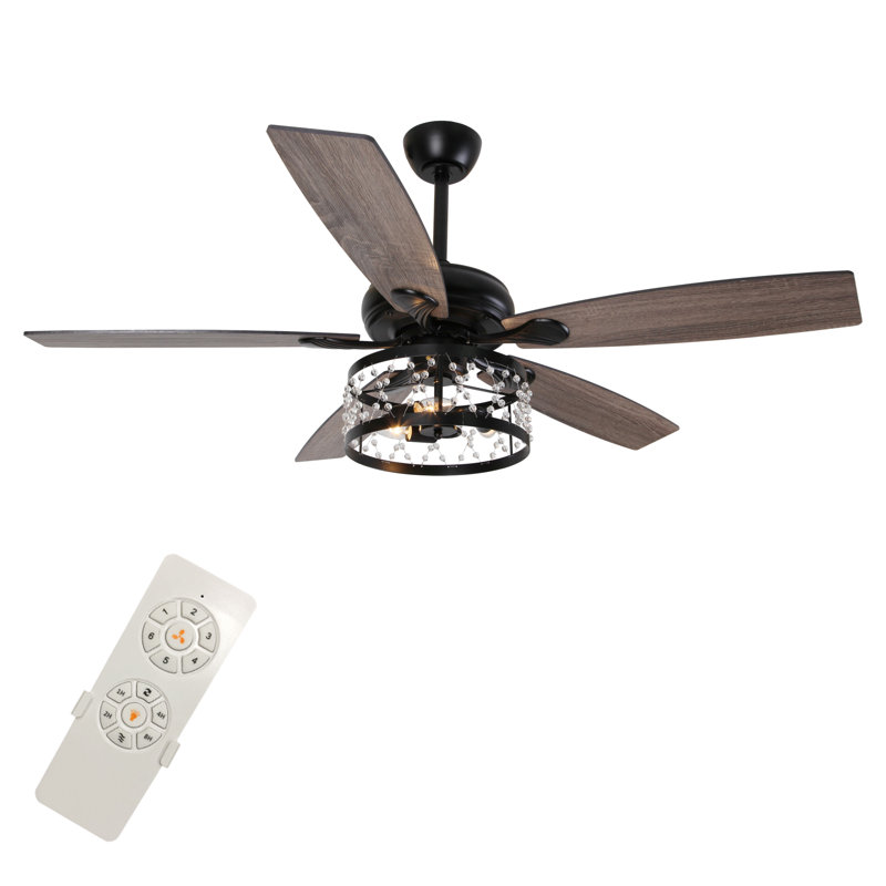 52'' 5-blade Black Industrial Ceiling Fan With Light Kit And Remote Included