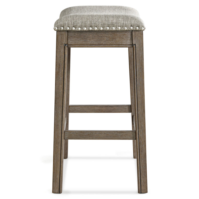 ROME + OAK Parker Backless Counter Stool, Walnut with Grey Upholstery, Gray/Walnut