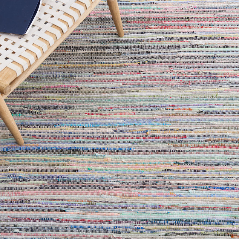 Tapis rayé en coton tissé à la main Mireia, Tapis de couloir 2 pi 3 po x 8 pi
