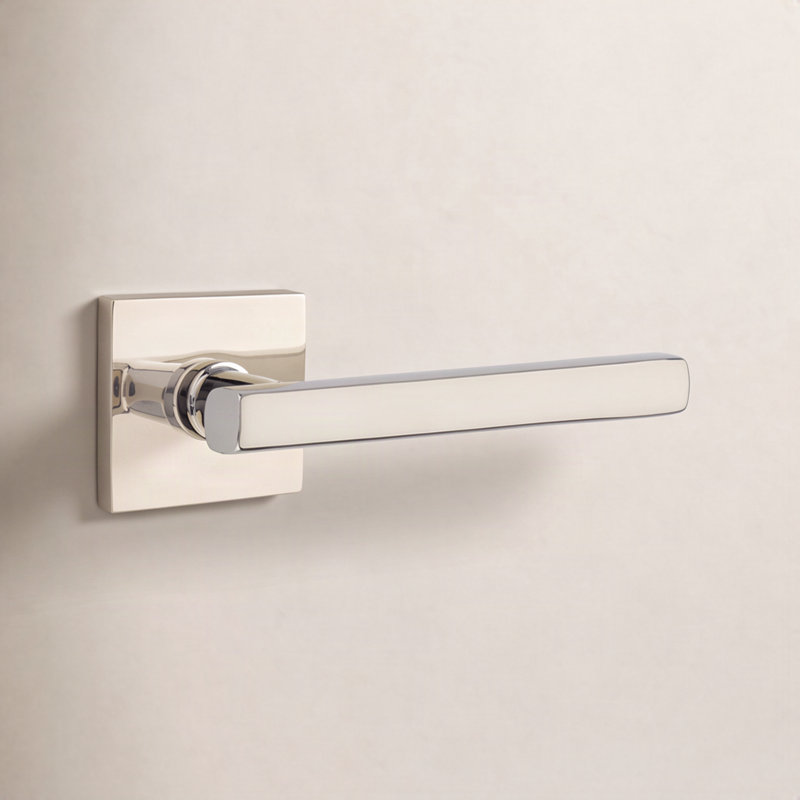 Levier de porte d'intimité (lit et bain) avec rosette, Nickel lumineux, Droite